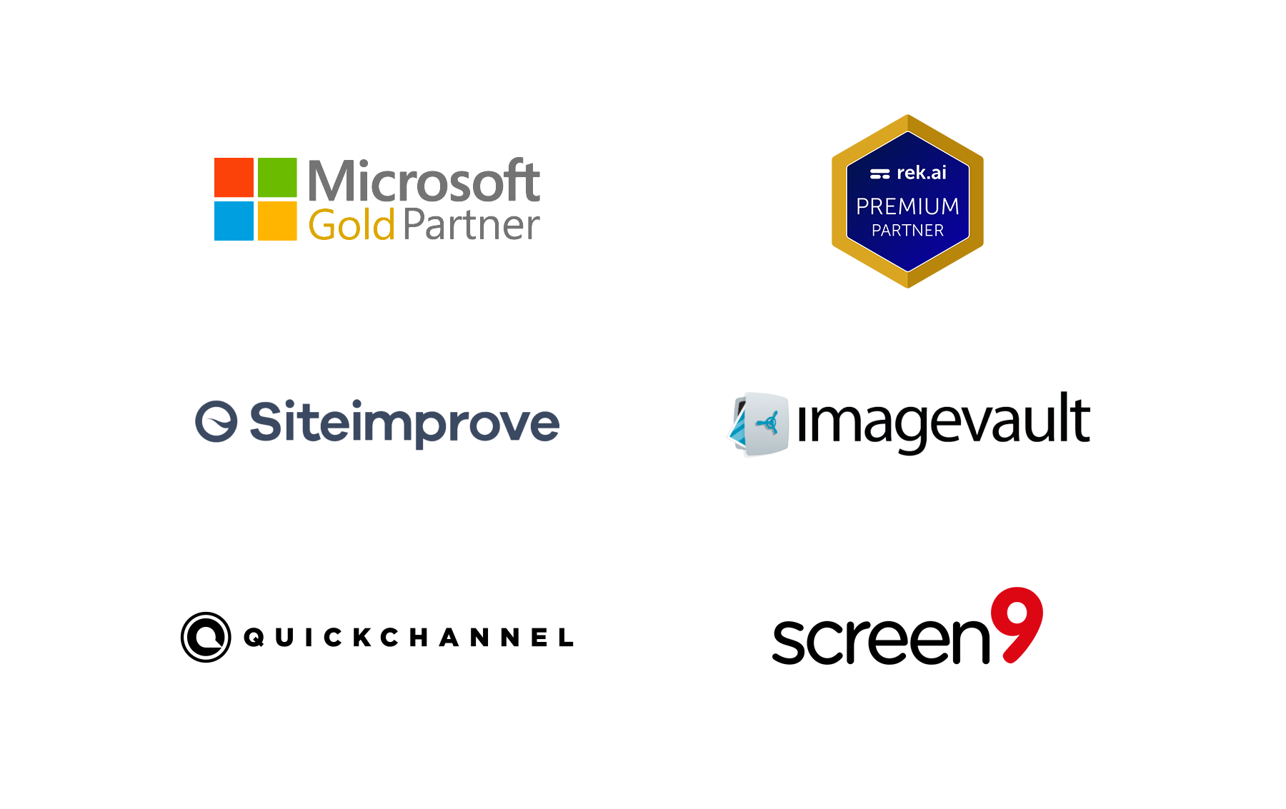 Partnerlogotyper för Microsoft, Rek.ai, Siteimporve, Imagevault och Quickchannel/Screen9.
